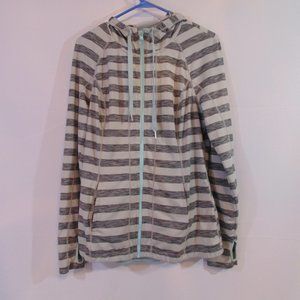 Lukka Jacket Womens Large Gray Teal Striped Activewear Hooded Full Zip Athletic
